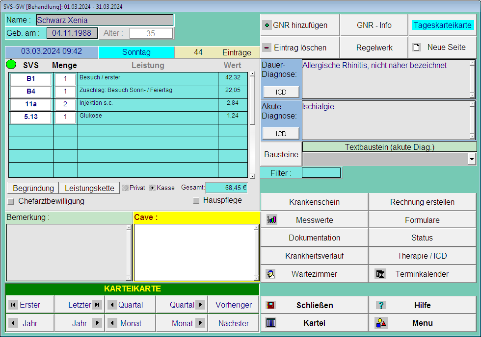 Tageskarteikarte - Kassenpatient