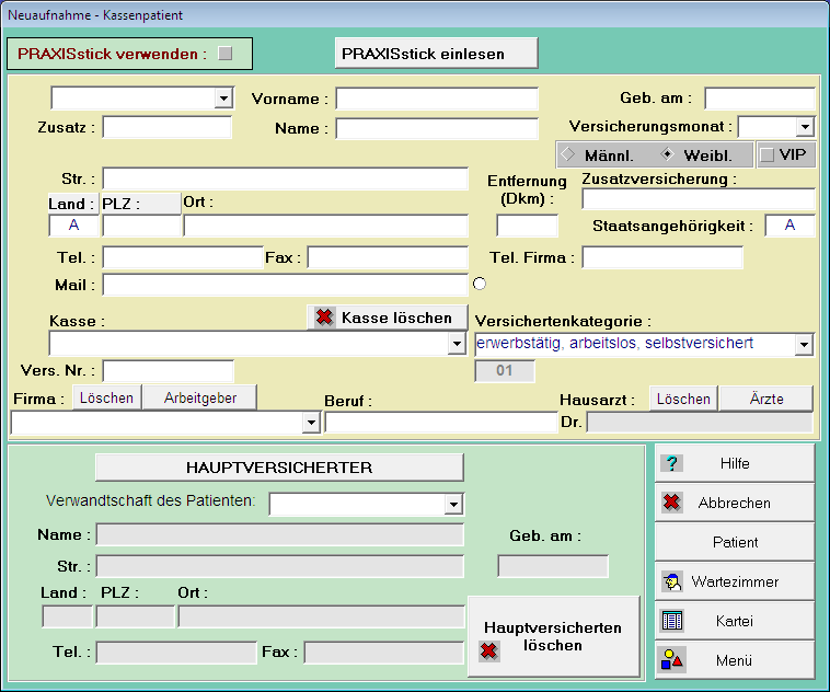 Neuaufnahme - Kassenpatient