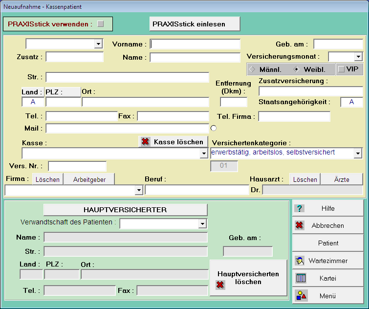 Neuaufnahme - Kassenpatient
