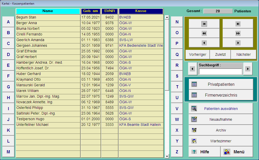 Kartei - Kassenpatienten